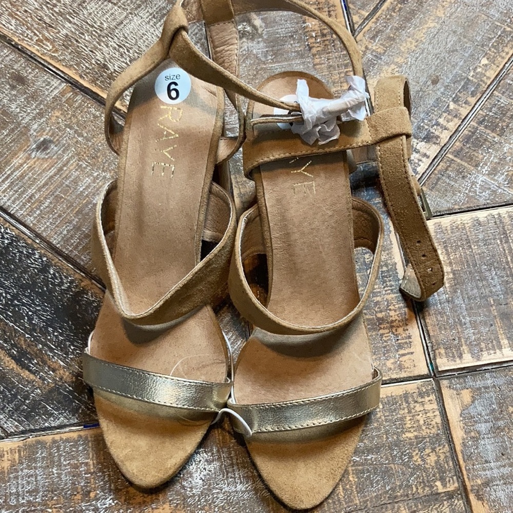 RAYE Sandals with ankle strap. Size 6. Tan/silver - Picture 2 of 5